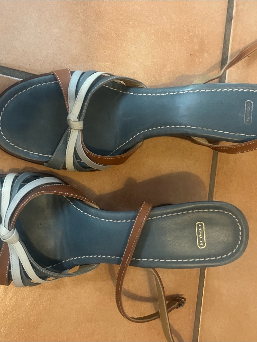 Vintage Coach Multistrap Wedge Sandals in Brown and Blue - Picture 3 of 4